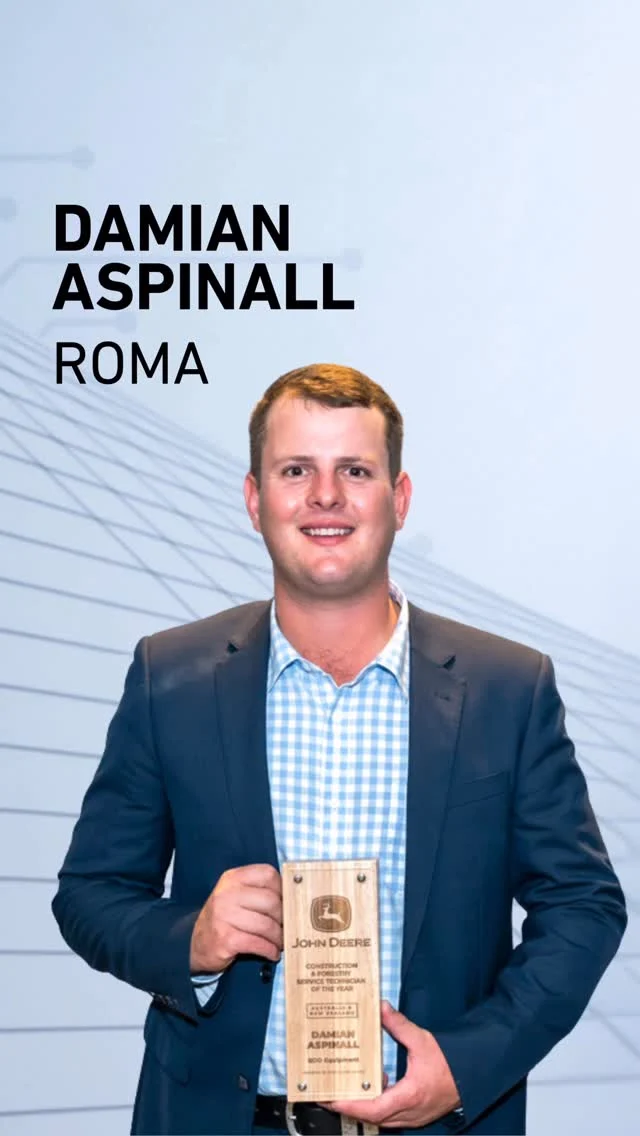🌟 Congratulations Damian! 🌟
 John Deere Construction & Forestry Service Technician of the Year 🏆 

Growing up around machinery in rural Queensland, Damian’s passion led him to RDO Equipment in Roma, where he’s honed his skills on John Deere gear. He’s committed to mentoring apprentices and helping them reach their full potential. 

👏 Well done to Damian and all our amazing finalists, you make us proud!
