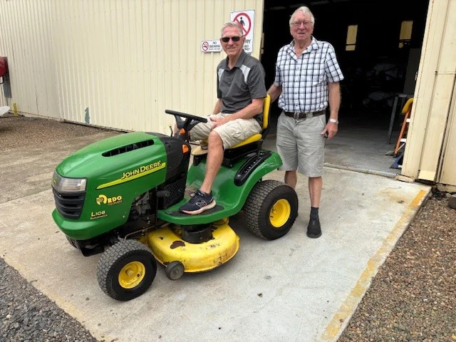 Good News Story from Bundaberg🥳 
Below pictured are Robin Gilchrist and Richard Horniblow from the Nikenbah Historical Railway Village.
For the past 12 months, Richard had been in contact with Paul Walters from our Bundaberg branch looking for a mower for the facility. The team at the village were really hoping to secure a John Deere.
Recently, while delivering a new unit to another customer, our team was asked to “dispose” of a mower. Thanks to some great work by Darren O’Hearn, the old L108 was brought back to life and restored to look almost new again.
RDO Equipment also donated $500 to the village through the Community Giving Fund to support their ongoing work in preserving local history. To say they were pleased is an understatement.
We hope the team at the Nikenbah Historical Railway Village enjoy many years of reliable use from their John Deere mower.